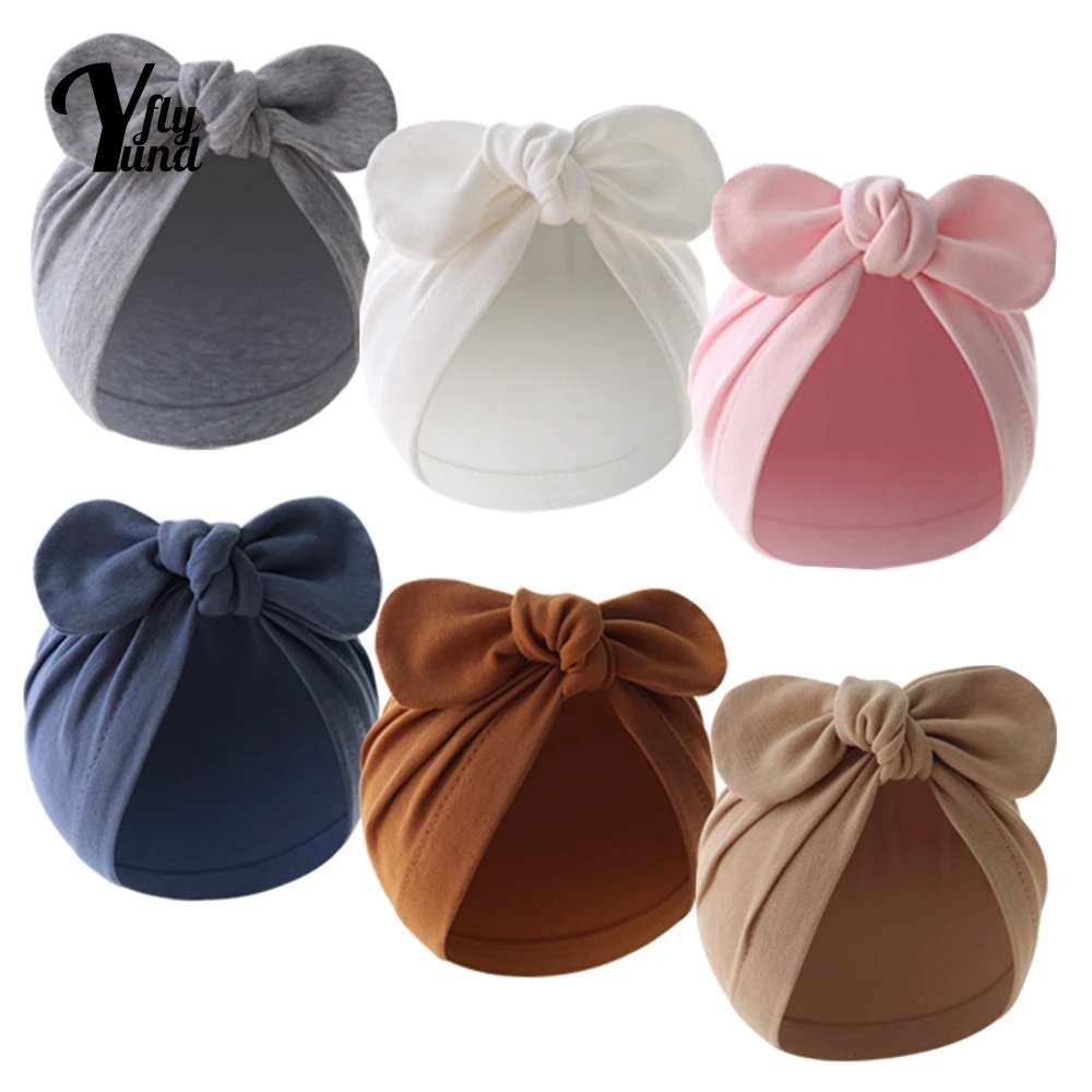 

Yundfly 1PCS Rabbit Ear Knot Baby Girls Turban Hat Indian Bows Infant Hats Newborn Toddler Caps Kids Beanie Hair Accessories