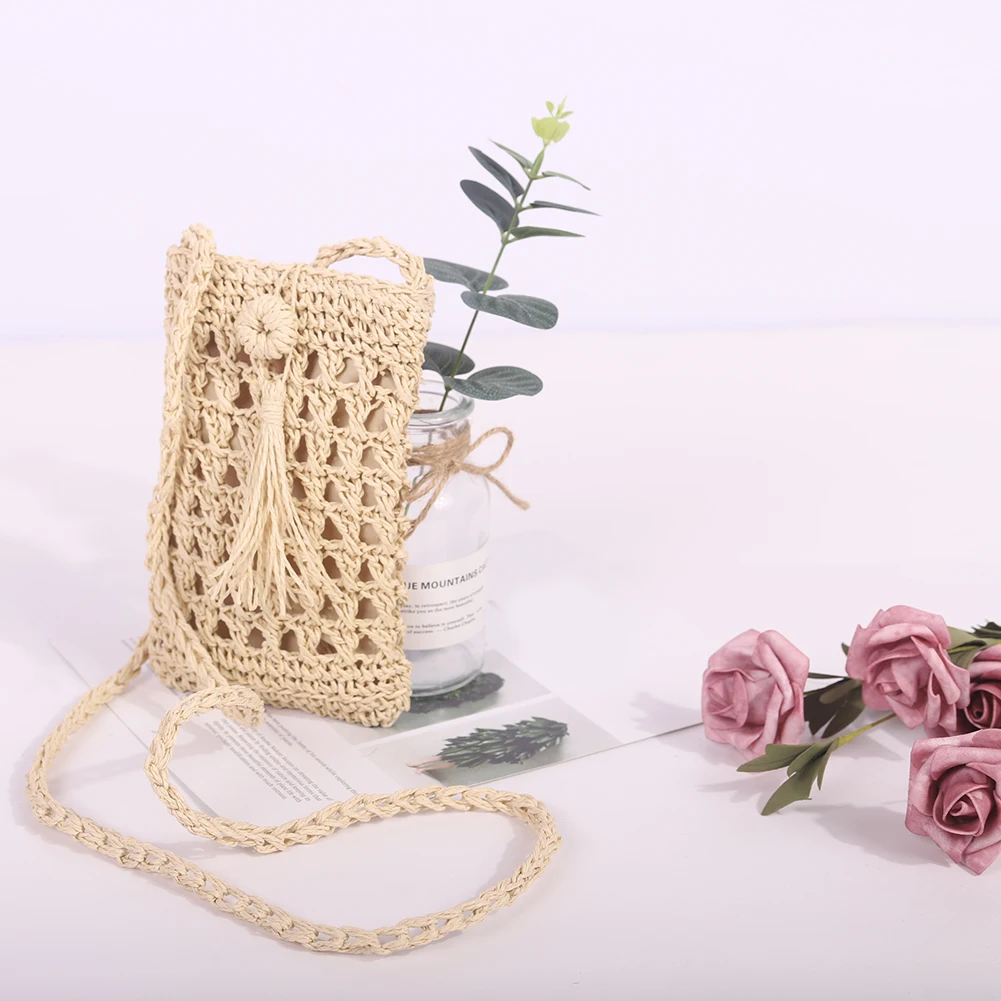 

Сумка кросс-боди для женщин, миниатюрная винтажная женская соломенная сумка ручной работы с кисточками, женские маленькие сумки, сумка на п...