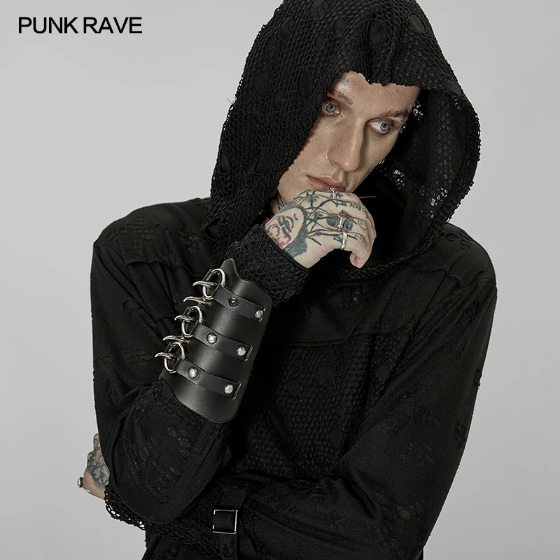 

Мужской утолщенный браслет PUNK RAVE из искусственной кожи, персонализированное украшение с заклепками, красивый крутой черный браслет, мужски...