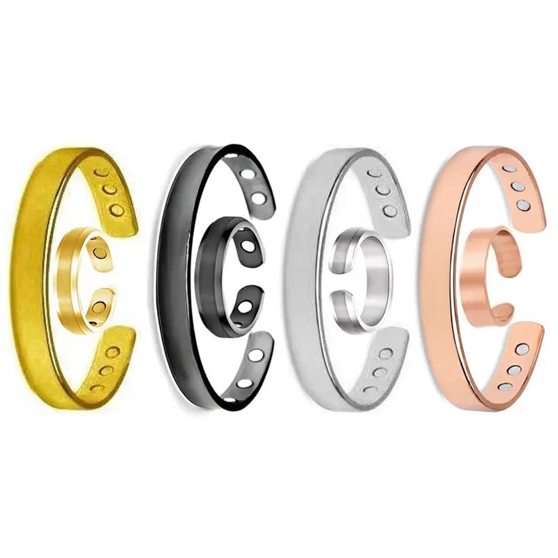 

Trendy Magnetic Jewelry Sets Female Healing Energy Cuff Ring Bangle Set Weight Loss Magnetic Therapy Bracelet Jewelry Sets
