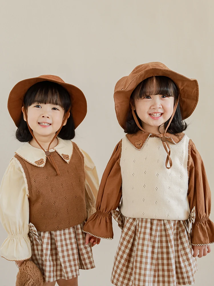 Свитер для девочек с бантом жилет Весенняя новинка жаккардовый вязаный