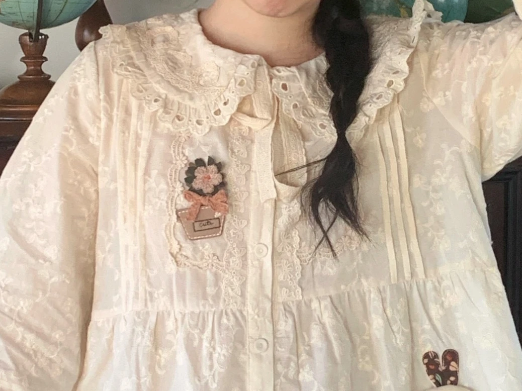 Женская шикарная милая хлопковая плиссированная кружевная рубашка в стиле ретро