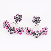 authentic 925 sterling silver pink enamel peach blossom with crystal hanging earrings for women wedding gift pandora jewelry
