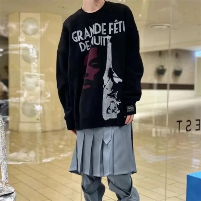 Свитер мужской/женский с надписью черный трикотажный пуловер в масштабе 1:1