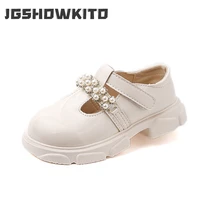 childrens leather shoes for girls 2022 spring new princess pearls versatile kids fashion solid color glossy loafers for dress