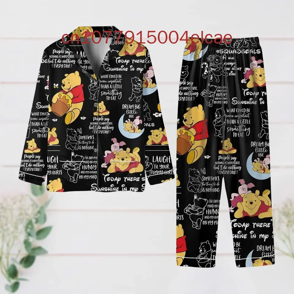 Новинка 2024 пижамный комплект Disney Pooh повседневная мужская и женская рубашка с