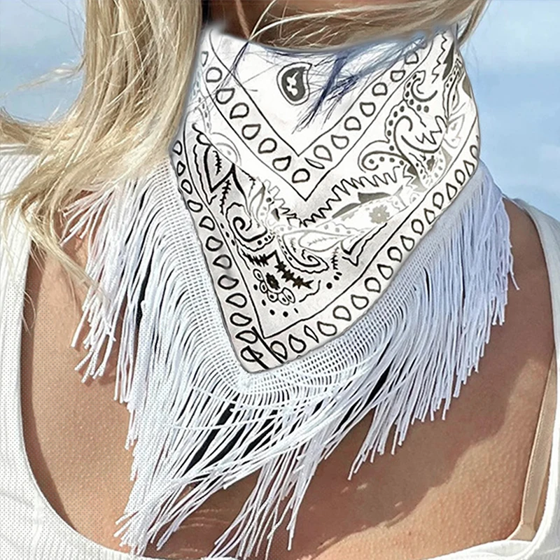

Белый - черный - розовый принт узор Fuzu Bandana Ретро - женские вечеринки Прогулки Пляжный платок Turban