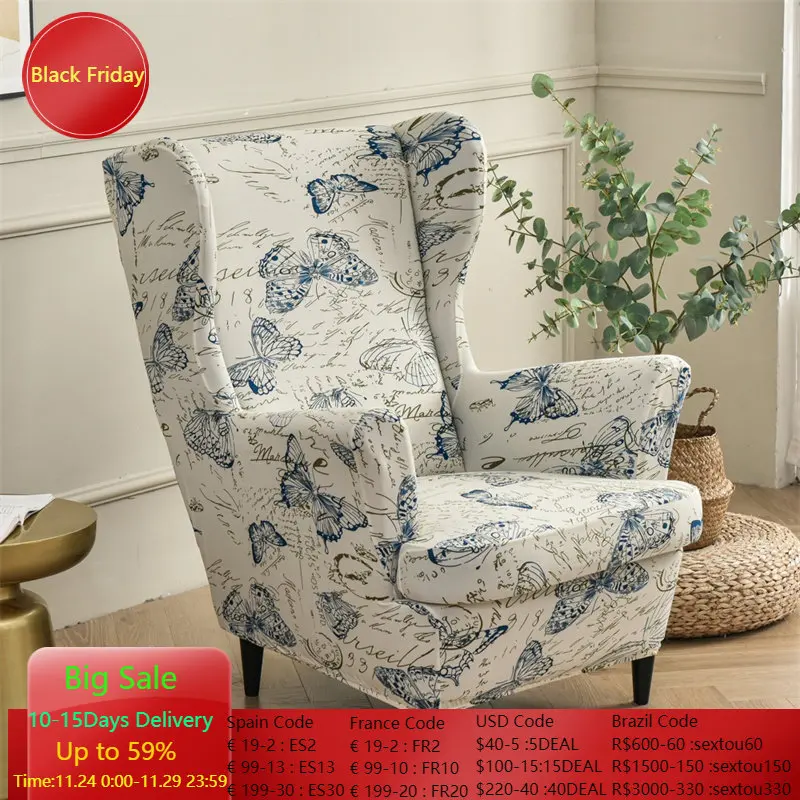 

Stretch Wing Chair Cover Butterfly Pattern Spandex Armchair Covers Nordic Removable Relax Sofa Slipcover With Seat Cushion Cover