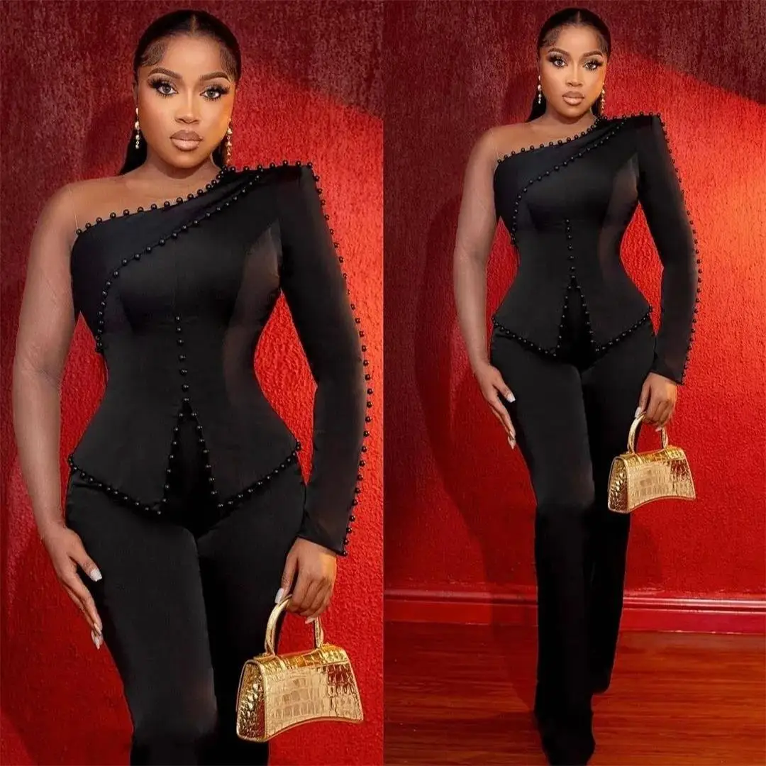 

Elegant Women Blazer Suits One Shoulder Pearls Bridesmaid Dresses 2022 Ladies Outerwear Chic robe demoiselle d honneur femme