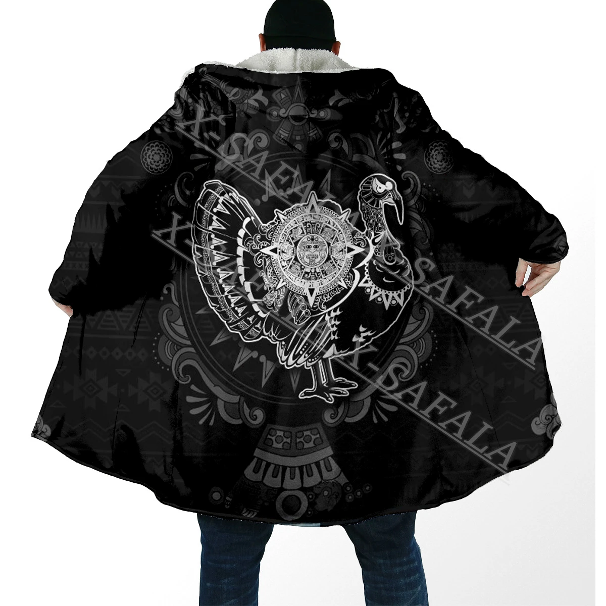 

Мексиканская ацтекская индейка солнцезащитный камень череп Толстая теплая накидка с капюшоном с 3D принтом Мужское пальто ветрозащитное искусственное одеяло-1