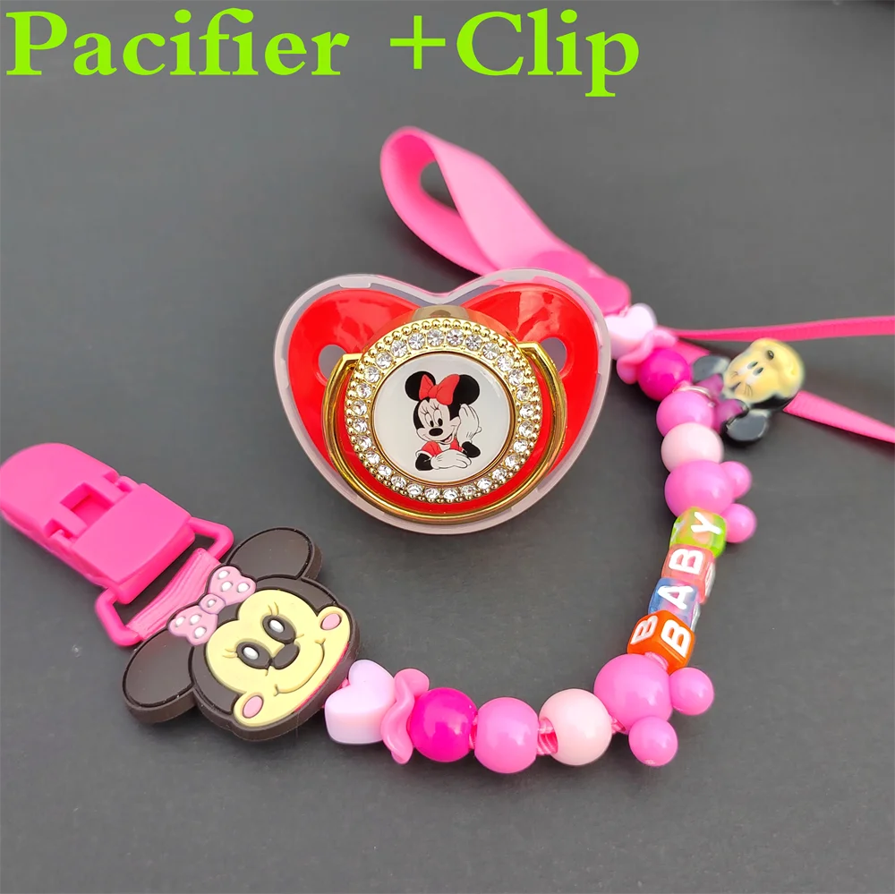 

Beautiful Minnie Mouse Adjustable Beads Necklace Pacifier Clip Holder Newborn Portable Soothing Nipples Baby Item for Christmas
