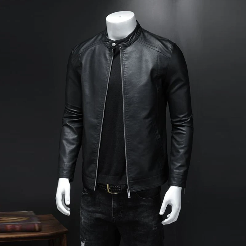 

Мужская куртка из ПУ кожи, с воротником-стойкой