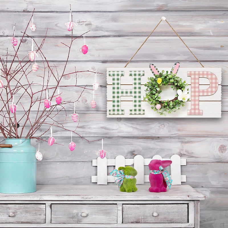

2022 New Home Bunny Wooden Artificial Wreath Pendant Easter Pendant Pendant Living Room Door Decoration Can Be Sent To Friends