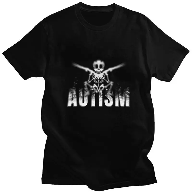 Фото Мужская футболка Aspergers Asd Autism Skeleton Meme с короткими рукавами для отдыха, модная футболка свободного покроя, футболка из 100% хлопка №1