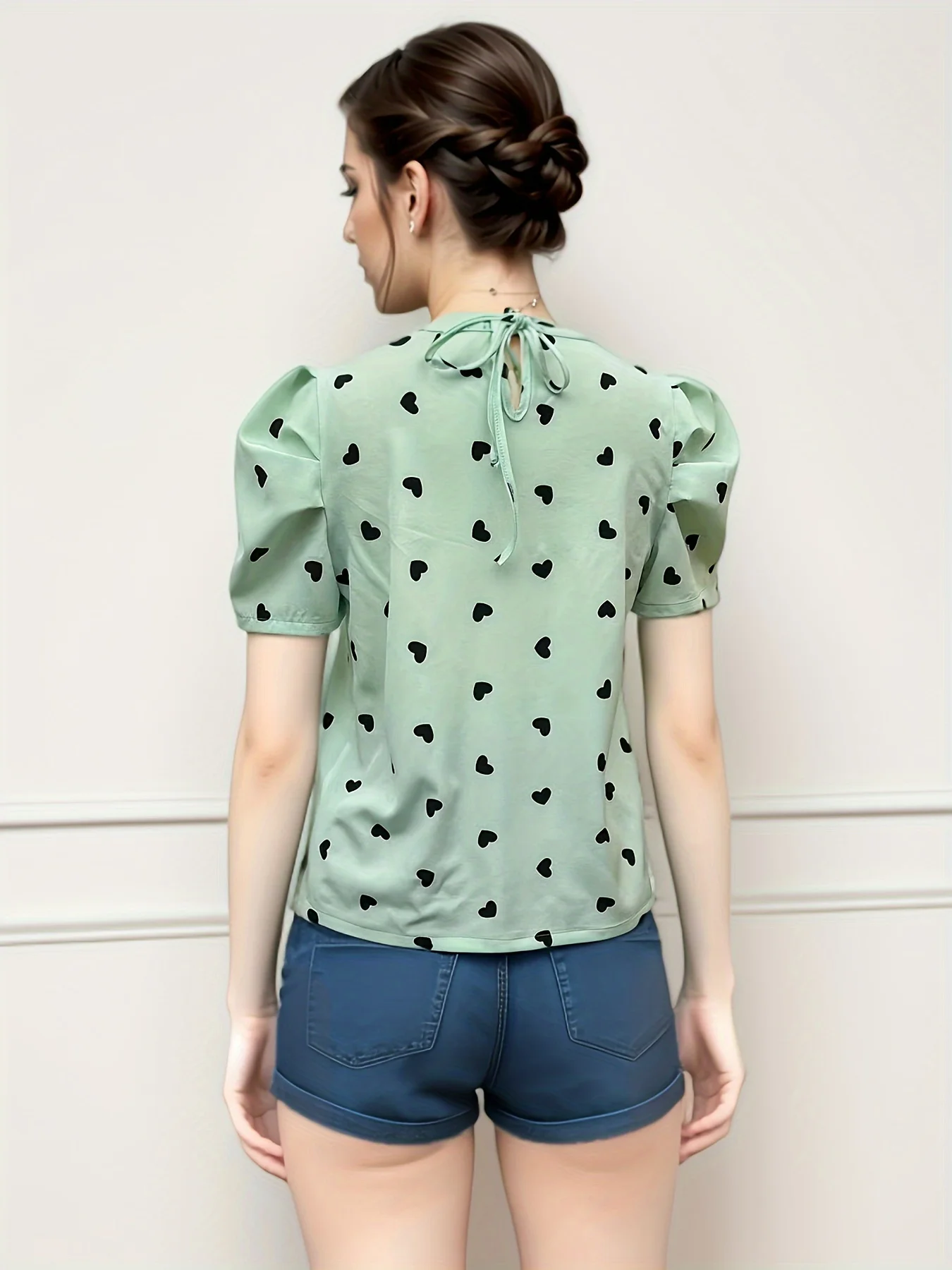 Женская Повседневная Блузка С Принтом Круглый Вырез Короткий Рукав Легкая