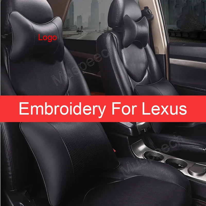

2Pcs Car Neck Pillow Pu Leather Seat Support Headrest Embroidery For Lexus ES IS IS-C LS RX NX GS CT GX LX RC ES250 Accessories
