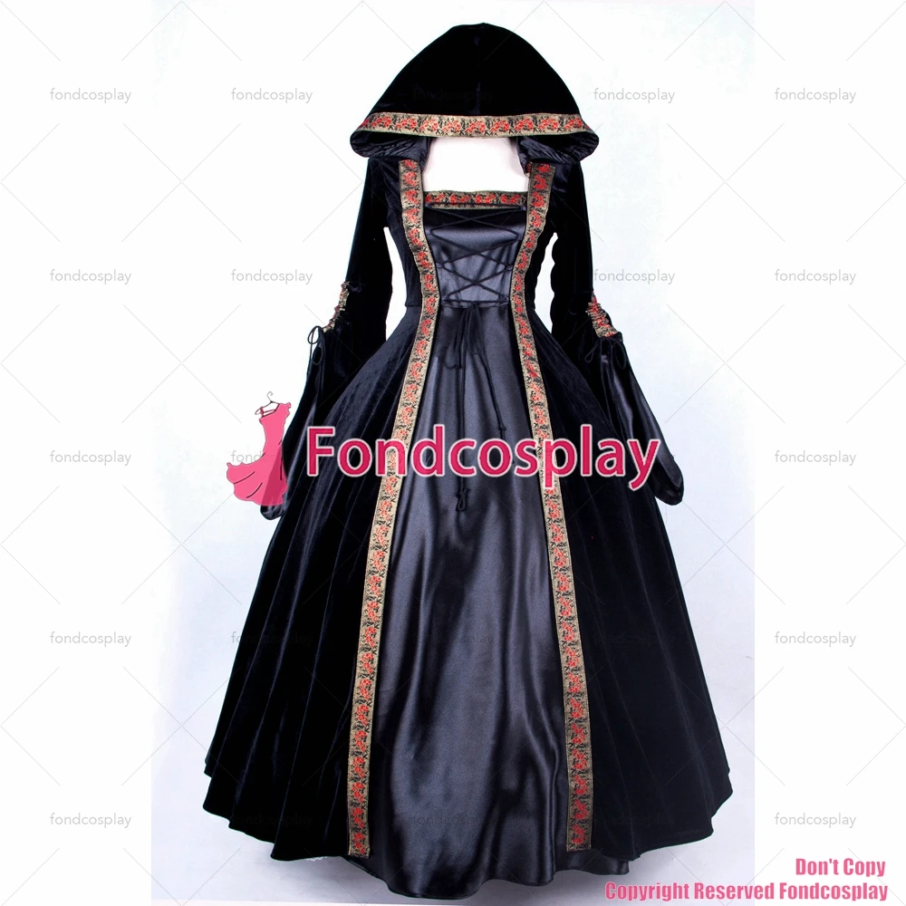 

Элегантный бархатный костюм для косплея в викторианском стиле W/ Hat, Бальное средневековое платье, готическое черное платье в стиле панк, кос...