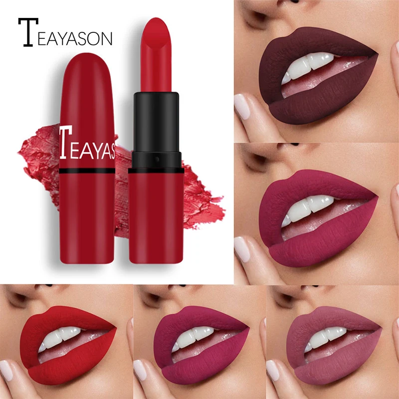

8 Color Sexy Red Lips Matte Velvet Lipstick Pencil Cosmetic Long Lasting Lip Tint Pigment Makeup Nude Brown Matte Lipstick