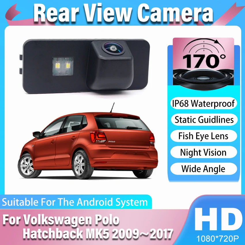 Фото CCD HD 170 °   Камера заднего вида Fisheye для Volkswagen Polo Hatchback MK5 2009-2017, автомобильный монитор №1
