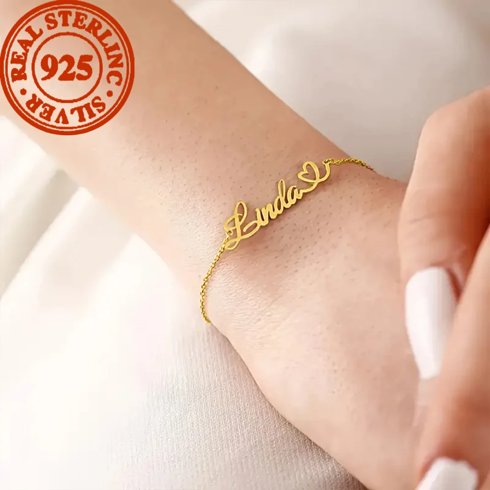 Изготовленный на заказ браслет с именем в форме сердца из стерлингового серебра