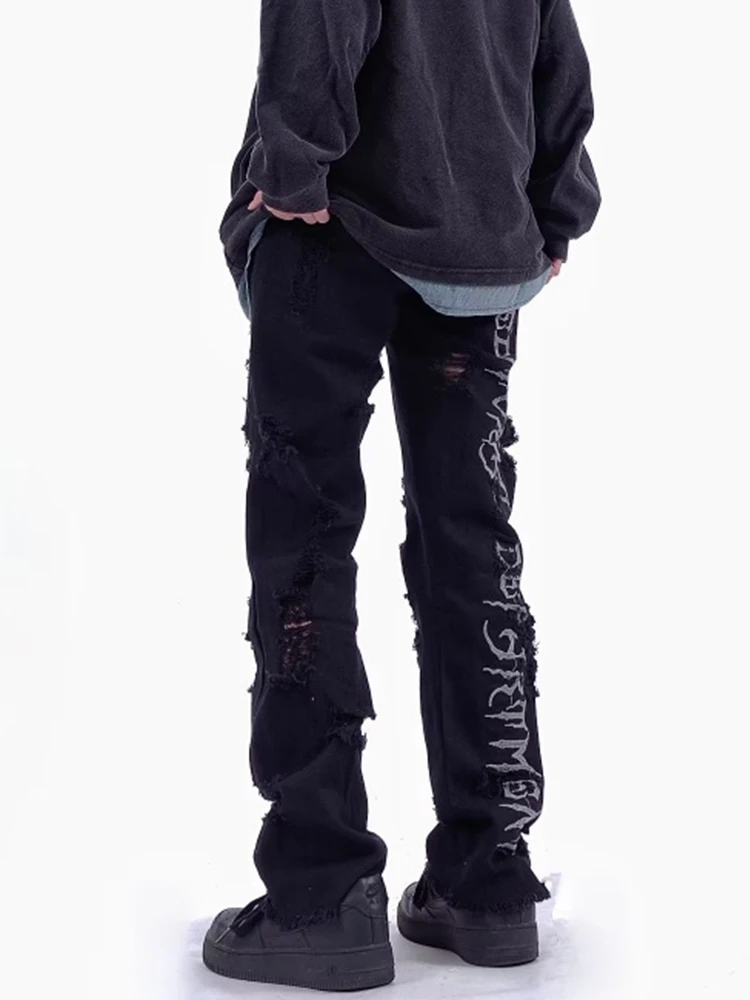 Retro Black Letter Embroidered Jeans Y2k Men's Jeans Fashion Boyfriend Style Jeans Street Style Boyfriend Boyfriend Style Jeans