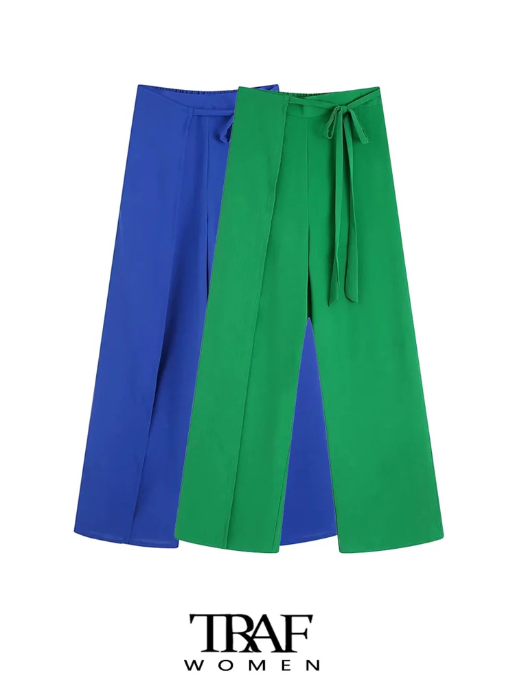 

Брюки женские с регулируемыми завязками, широкими штанинами и высокой талией