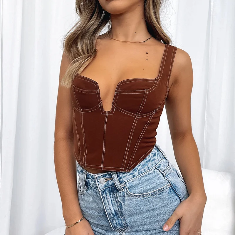 

High Quality Summer Crop Top Women Denim Tank Top Double Layer Spaghetti Strap Sexy Crop Top Fashion Vest Cami Tops Women 2022