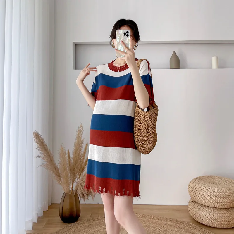 

Maternity Sweater Dress Knit Stretchy Loose Fringed Casual Dress for Pregnant Women Pregnancy Clothes