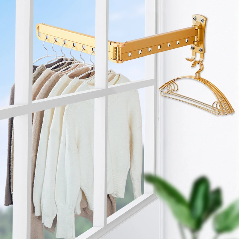 

Aluminum Alloy Folding Drying Rack Wall-mounted Invisible Indoor Clothes Drying Rod Two-fold Telescopic Clothes Hook