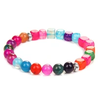 multicolor cube agates bracelets for women men square round tourmaline colorful beads hematite cz crown charm bracelet jewelry