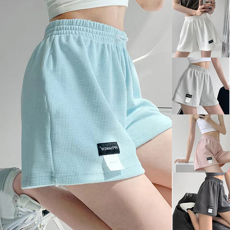 

SOWXOF Shorts 2023 Summer High Waisted Sports Shorts Loose Bottoms Female Casual Elastic Waist Hot Pants Solid Color Homewear