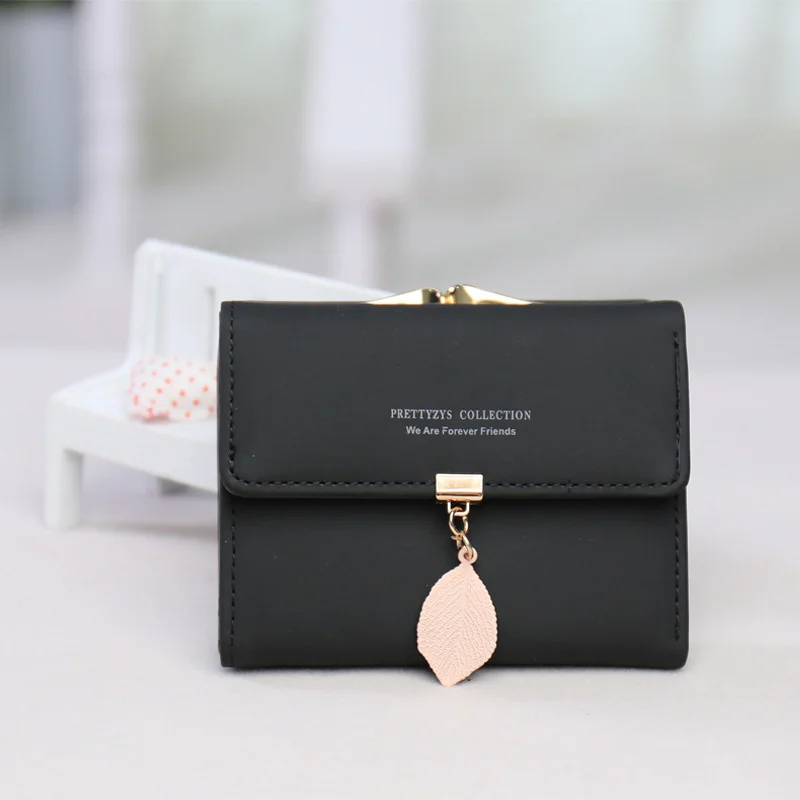 

Женский короткий кошелек маленький многофункциональный кошелек с пряжкой в виде листьев тройного сложения папка для билетов