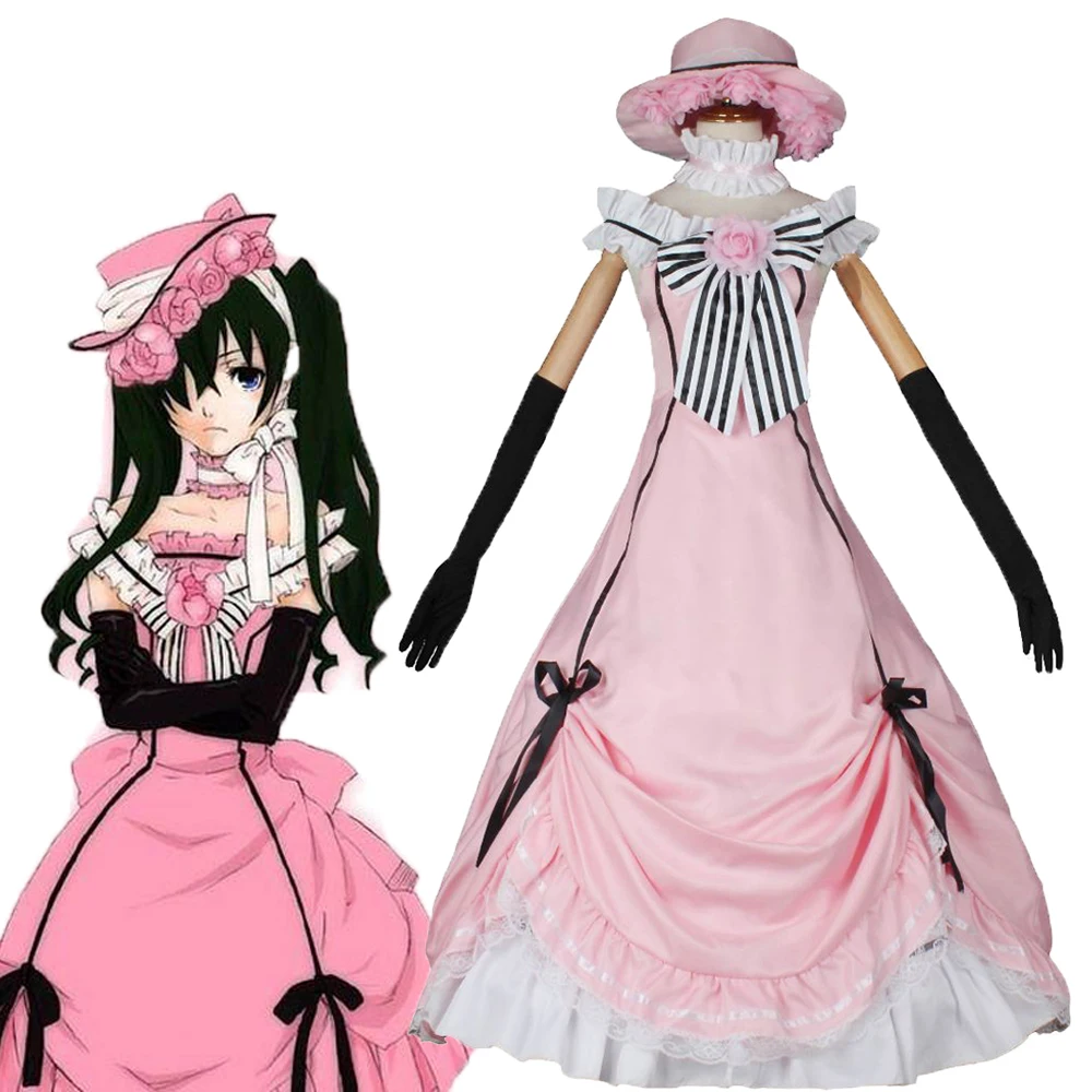 

Anime Black Butler Ciel Phantomhive Cosplay Costume Adult Women Pink Robin Dress Maid Unisex Uniform Lolita Halloween Party