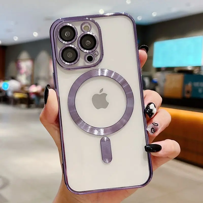 

For iPhone Wireless Charging Transparent Magsafe Case 14 13 12 11 Pro Max X XR XS 7 8 Plus SE 2020 Soft Cover