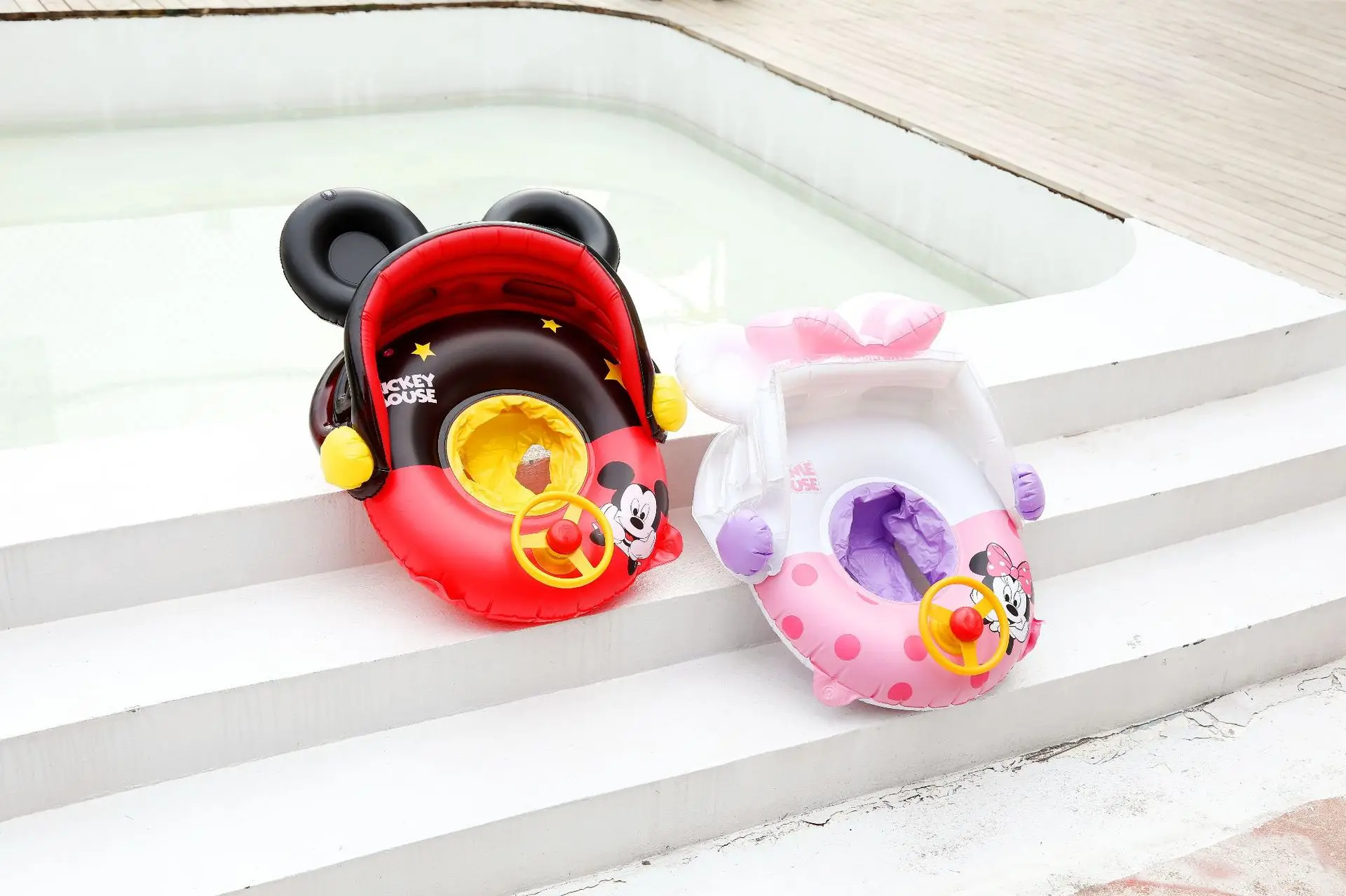 Cartoon Cute Baby Swimming Ring with Sunshade Pool Float Inflatable Swimming Circle Baby Seat Swimming Pool Toys images - 6