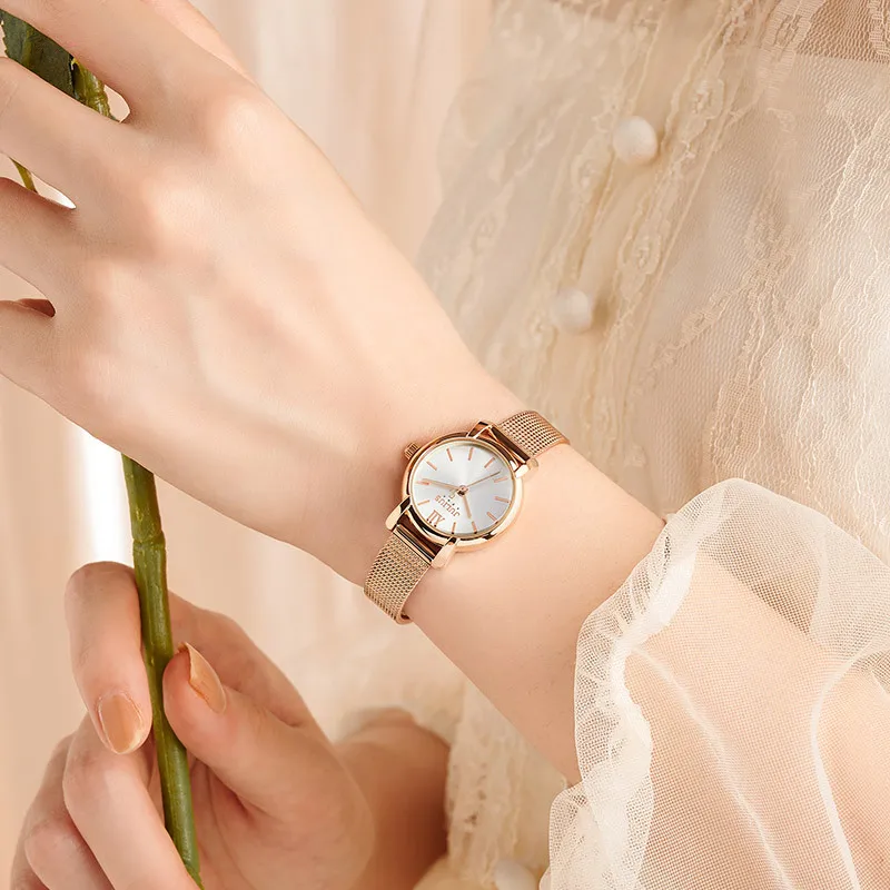 JULIUS Quartz Glass Mesh Belt Leisure Waterproof Simple Korean Fashion Women's Watch Stainless Steel Watches Womens Watch Gold enlarge