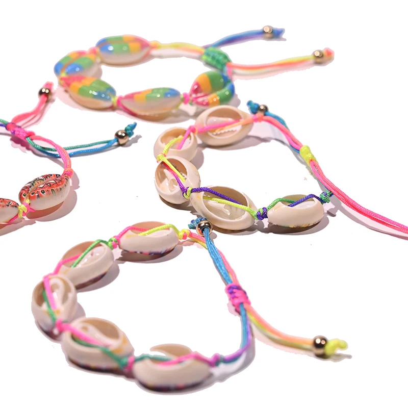 Женский браслет из ракушек Puka летний ручной работы в стиле бохо с узелком и Луной