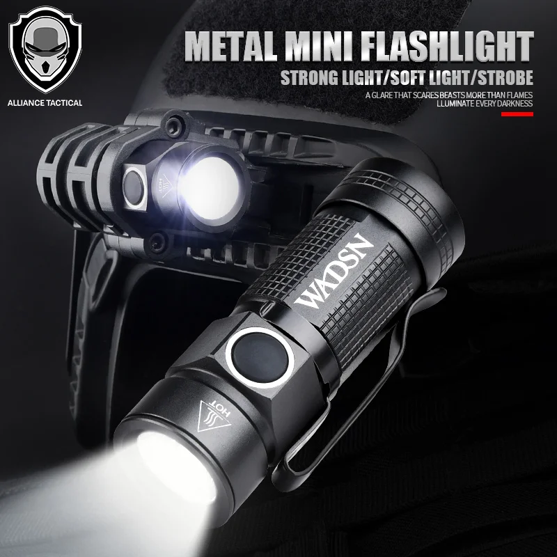 

WADSN Mini Weapon Tactical Airsoft Flashligt LED Hunting Light Fit 20mm Picatinny Rail Military Helmet Brim Scout Light