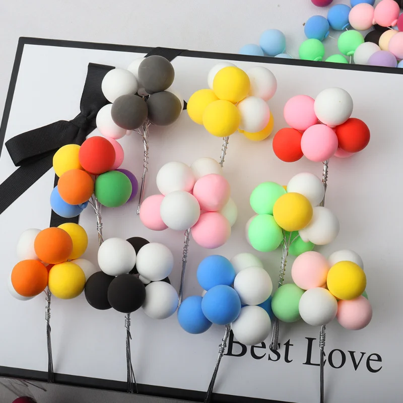 

8Pcs/set Colorful Ball Bundle Cake Topper Clay Balloons Creative Cupcake Card Flag Birthday Party Baby Shower Dessert Decoration
