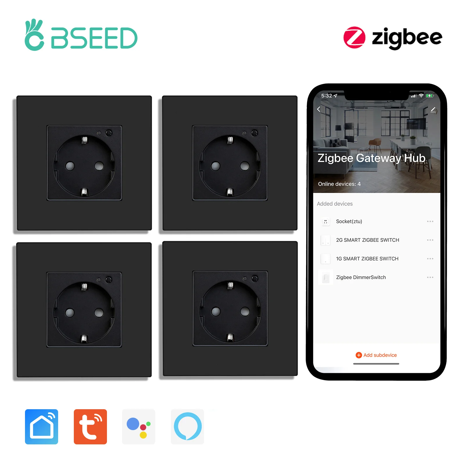 

BSEED Zigbee Умная розетка с USB портами 20Вт