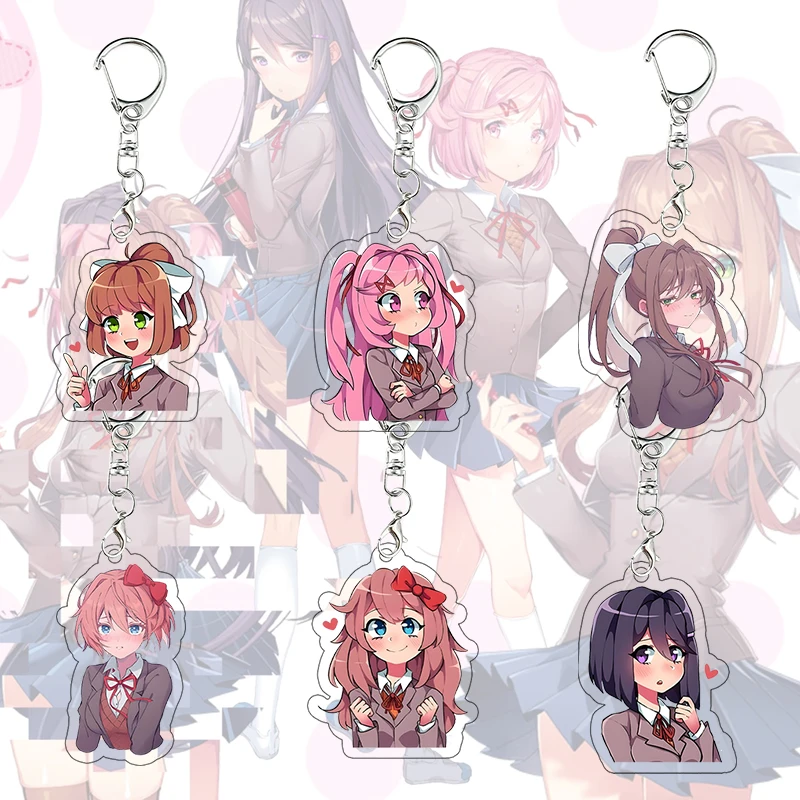 Фото Акриловый брелок Doki Doki Literature Club: подвеска для сумки с персонажами аниме-игры, коллекционная фигурка, аксессуар для косплея №1