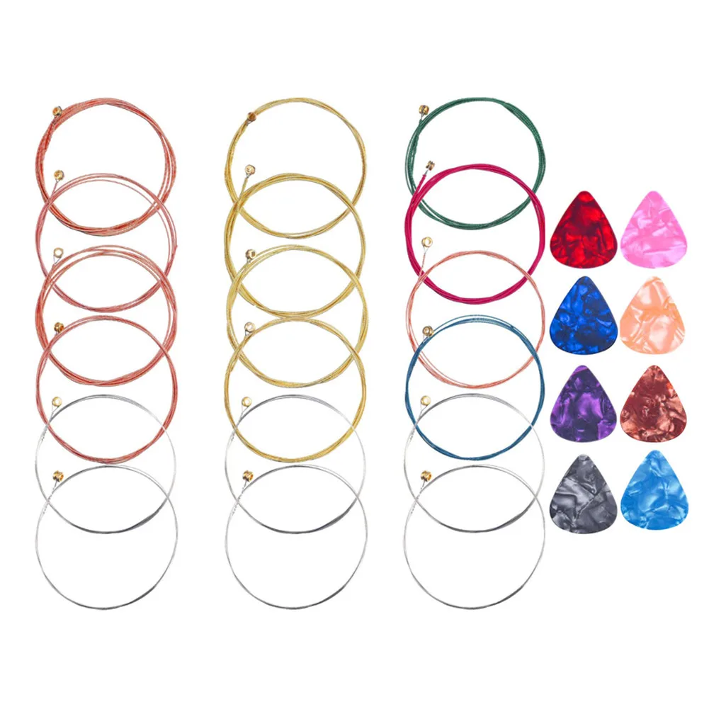 

3 Set Guitar Strings 6 Replacement Steel String With Guitar Picks Acoustic Music Picks Plectrum Guitar Parts Accessories