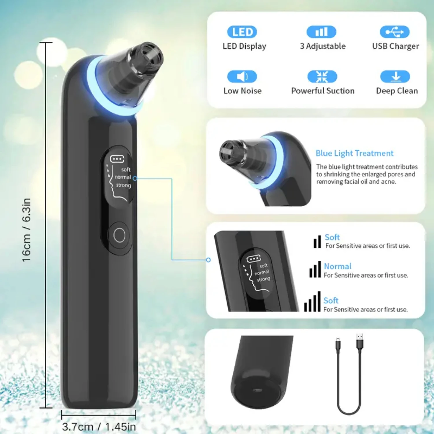 Перезаряжаемый USB-пылесос для удаления черных точек с сильным всасыванием