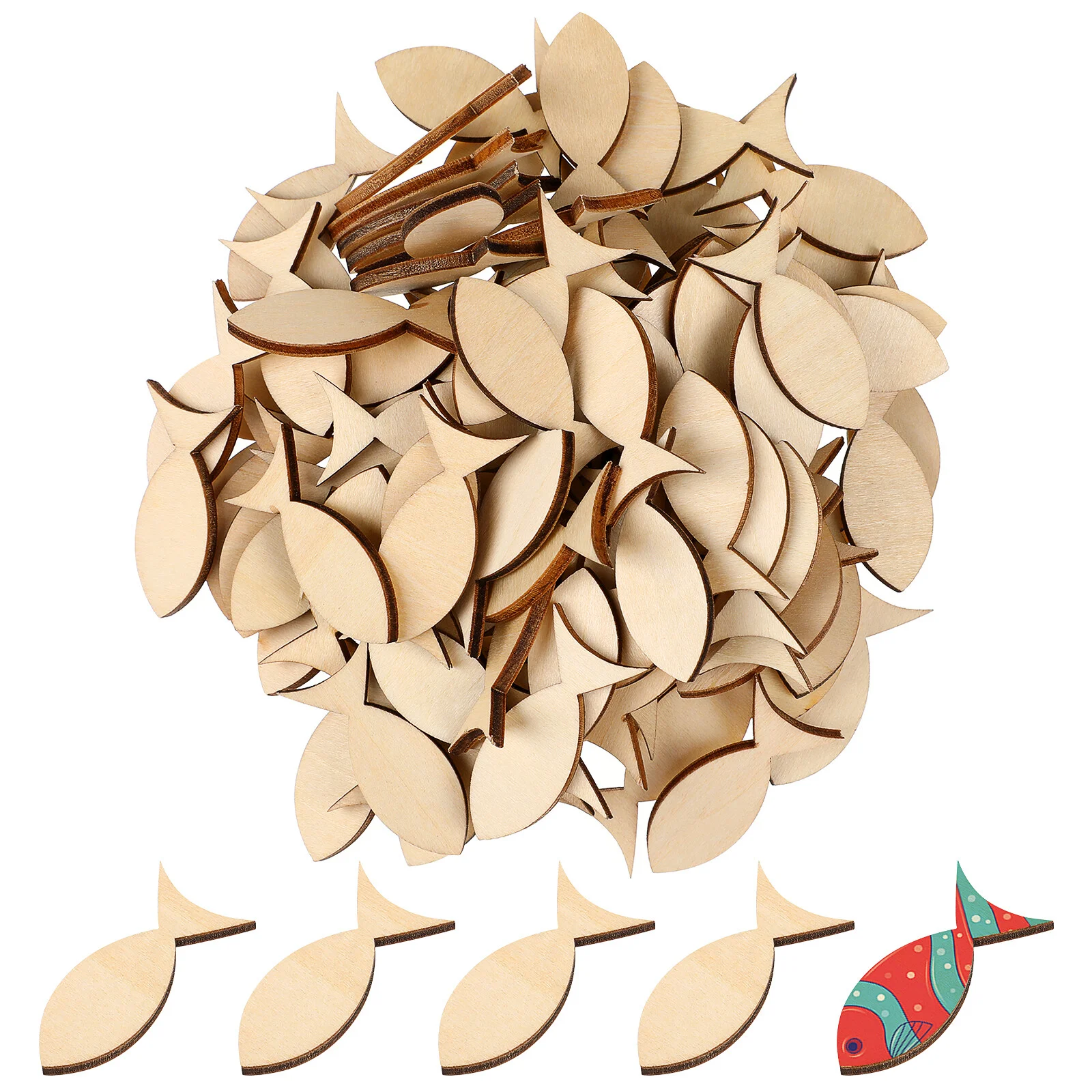 

100 Pcs Woodsy Decor Wooden Solid Fish Ship Ornaments Unfinished Slices Decorations 0.2X1.9X4CM Craft Embellishments
