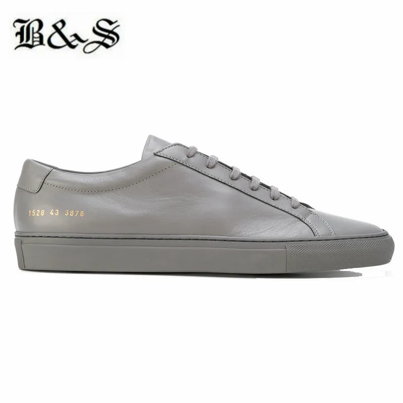 

Black& Street 21ss Gray Cow Leather Handmade England lace up flat trainer Small White Shoes