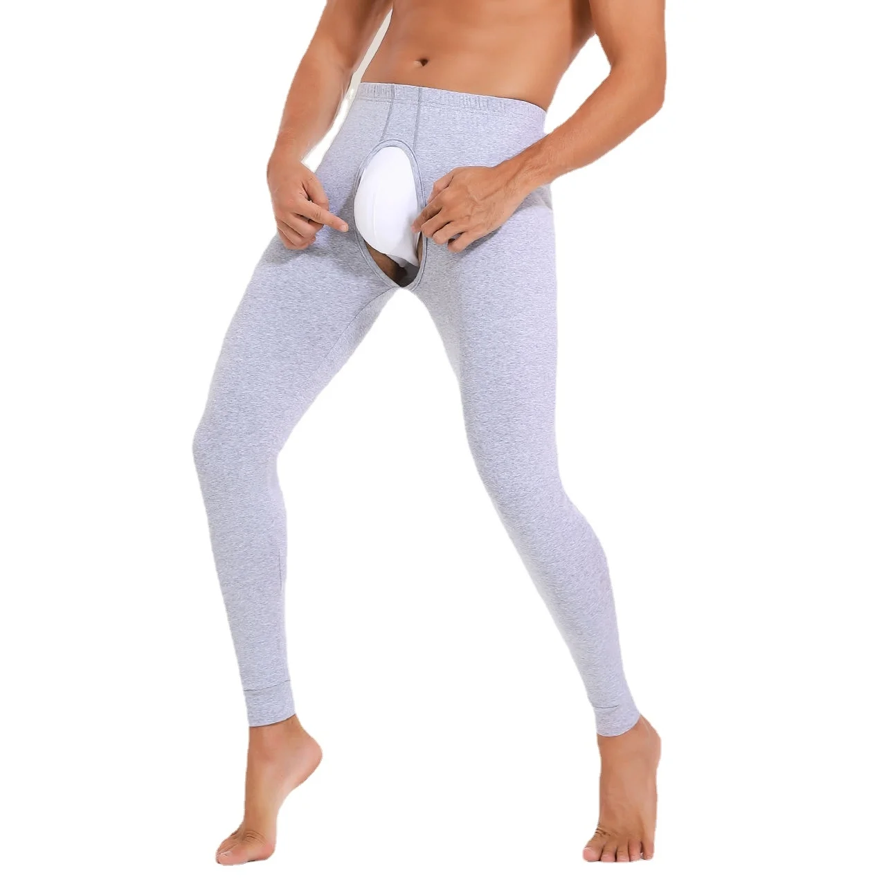 

Open Crotch Long Johns Men's -Keeping Pants Cotton Thin Leggings Trendy Tight Long Johns Men's Cotton-Woolen Trouser Pants