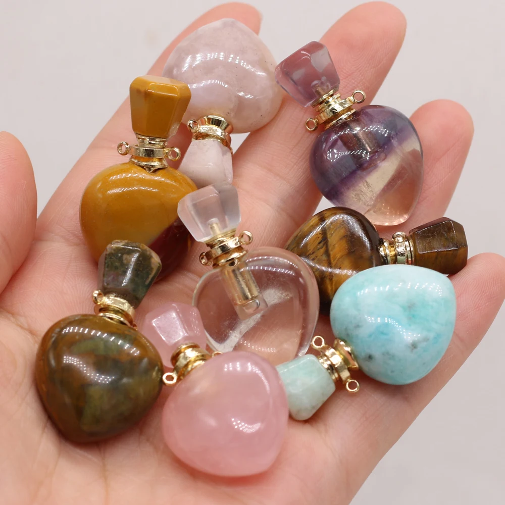 

New Style Hot Sale Natural Stone Perfume Bottle Pendant Heart-Shaped Semi-Precious For Jewelry Making DIY Necklace Accessory