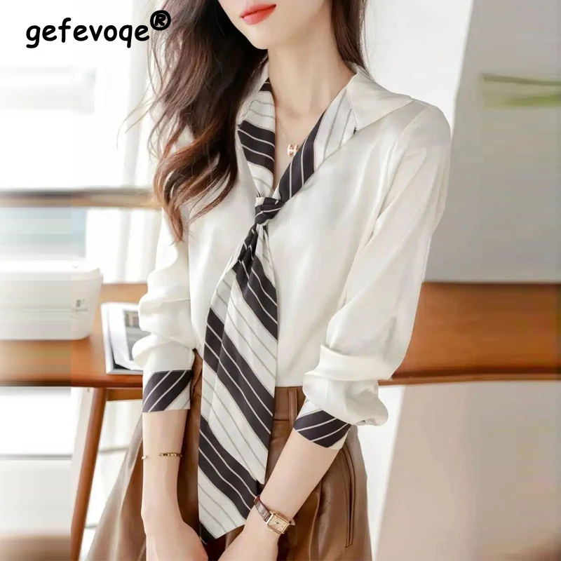 Женская винтажная блузка в полоску элегантная офисная Повседневная рубашка с