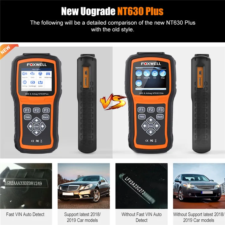 Диагностика двигателя Foxwell NT630 PLUS OBDII считывание кода ABS SRS и четкое поток данных