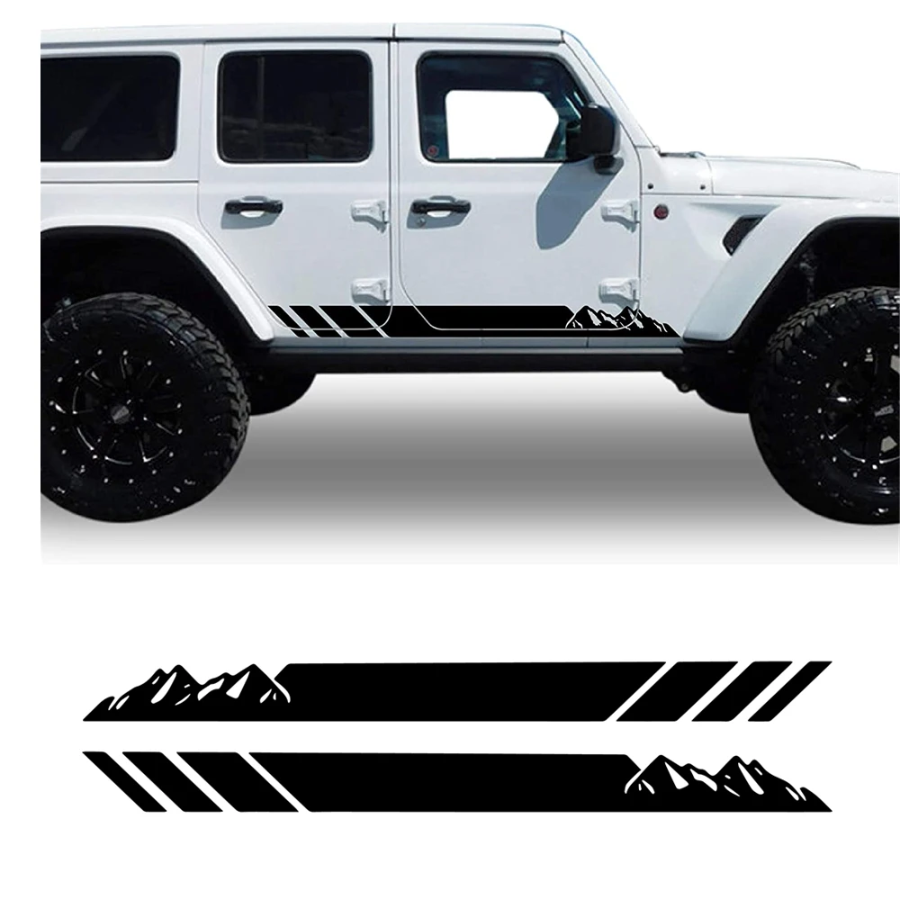 

2Pcs Car Stickers Door Side Mountains Stripes Graphics Vinyl Decals For Jeep Wrangler JL JK TJ 2007-2018 2019 2020 2021 2022
